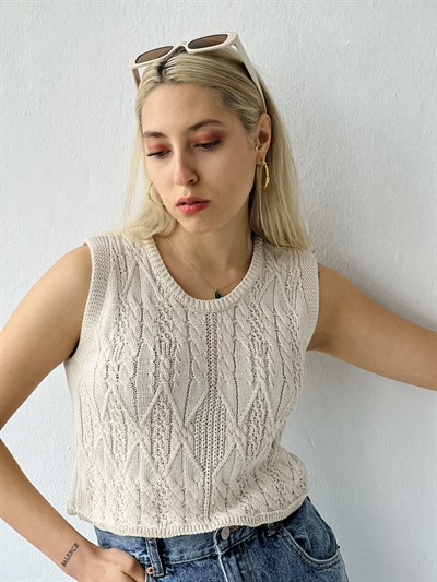 Retrobird Örgü Triko Mevsimlik Bej Süveter