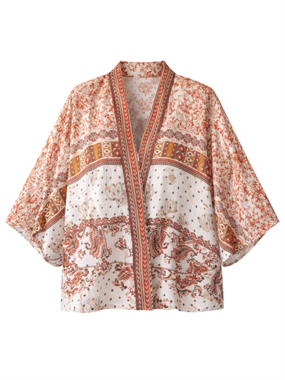 NEW Retrobird Design White Tile Boho Pattern Mini Kimono