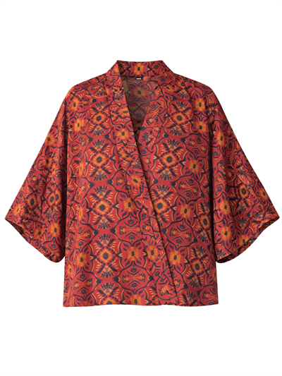 YENİ Retrobird Tasarım Boho Desen Koyu Kiremit Mini Kimono