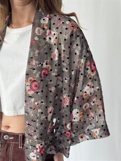 YENİ Retrobird Tasarım Füme Boho Desen Mini Kimono