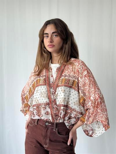 YENİ Retrobird Tasarım Beyaz Kiremit Boho Desen Mini Kimono
