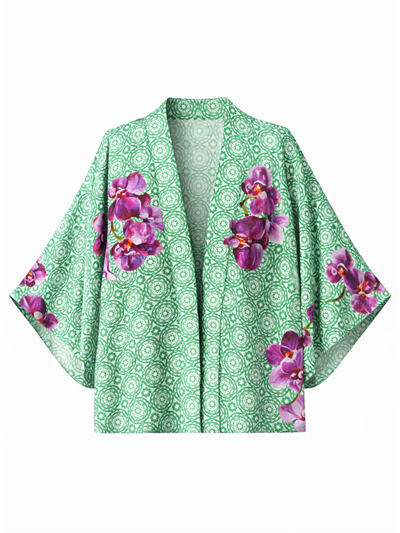 Retrobird Tasarım Boho Desen Mint Yeşili Mini Kimono