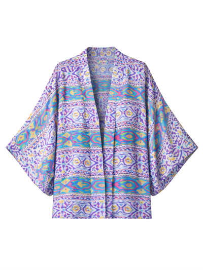 Retrobird Tasarım Boho Desen Eflatun Mini Kimono