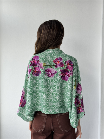 Retrobird Tasarım Boho Desen Mint Yeşili Mini Kimono