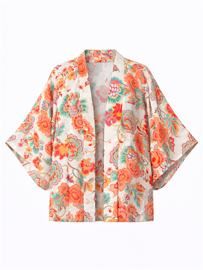 Retrobird Tasarım Boho Desen Yavruağzı Mini Kimono