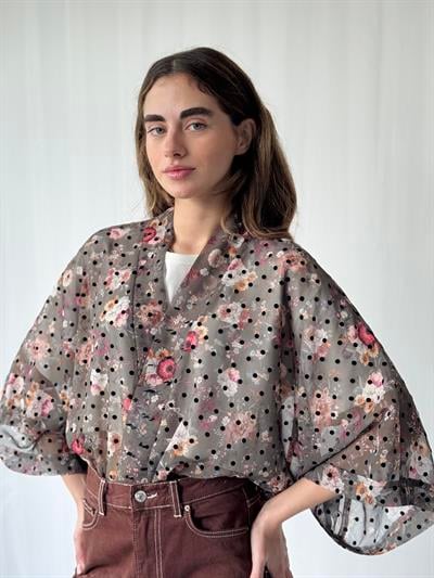 YENİ Retrobird Tasarım Füme Boho Desen Mini Kimono