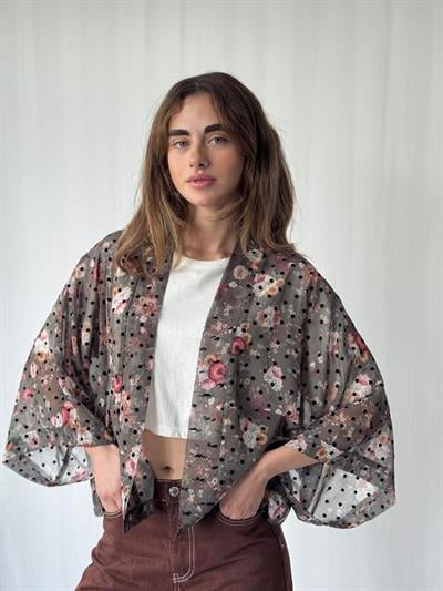 YENİ Retrobird Tasarım Füme Boho Desen Mini Kimono