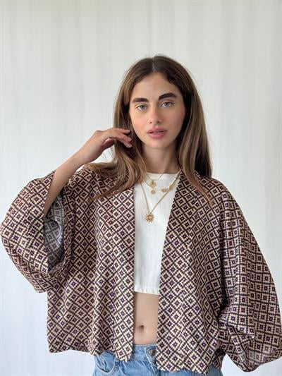 YENİ Retrobird Tasarım Boho Desen Mini Kimono