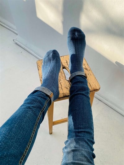 Retrobird Single Pair Indigo Colored Wool Blend Winter Mens Socks