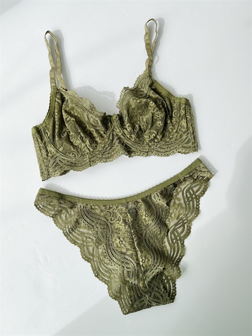 Retrobird Loose Fit Underwear Petrol Color Non-wired Women's Lace Set