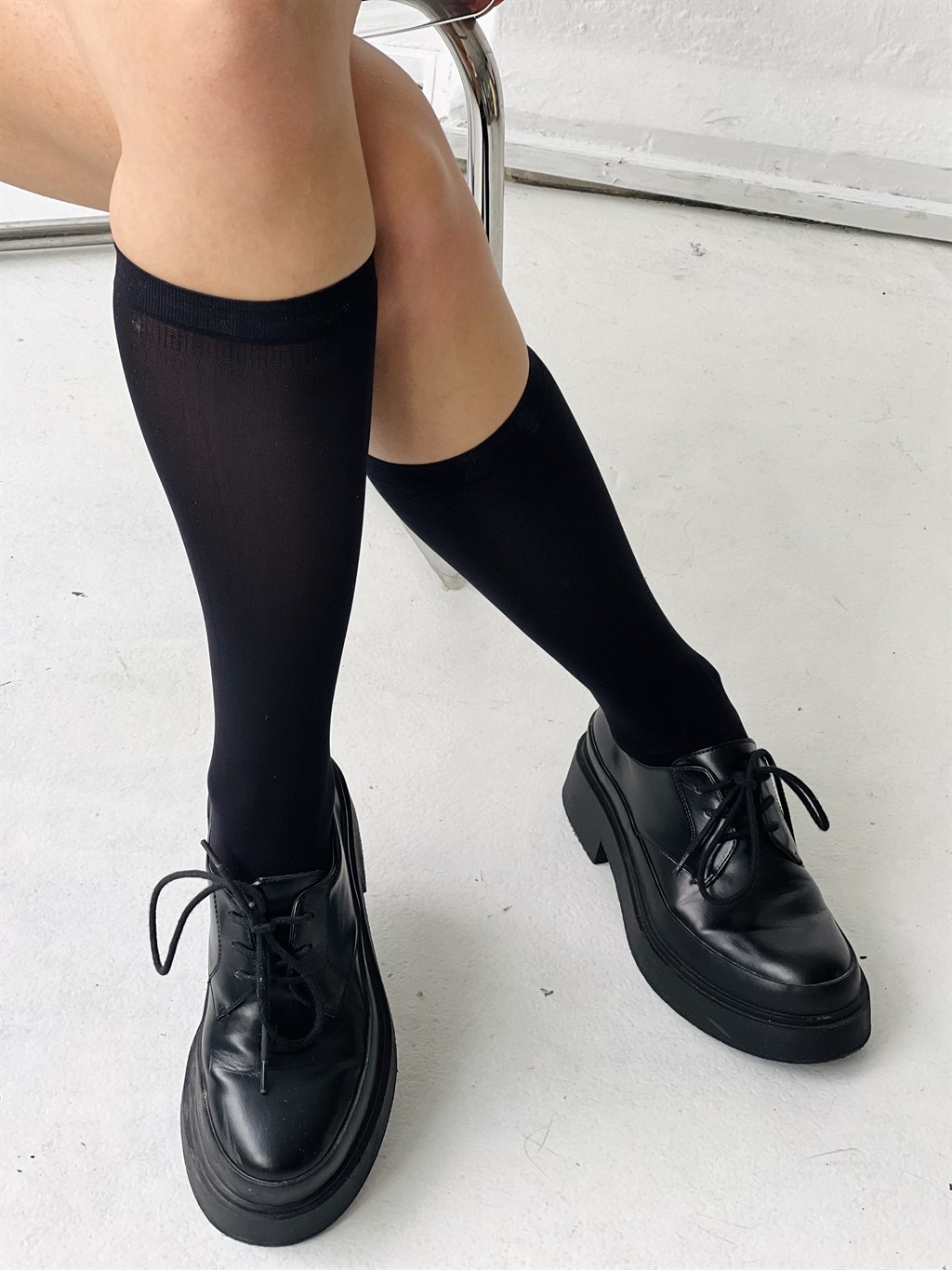 Retrobird Pamuklu Tek Çift Siyah Renkli Kadın Diz Altı Çorap | Retrobird