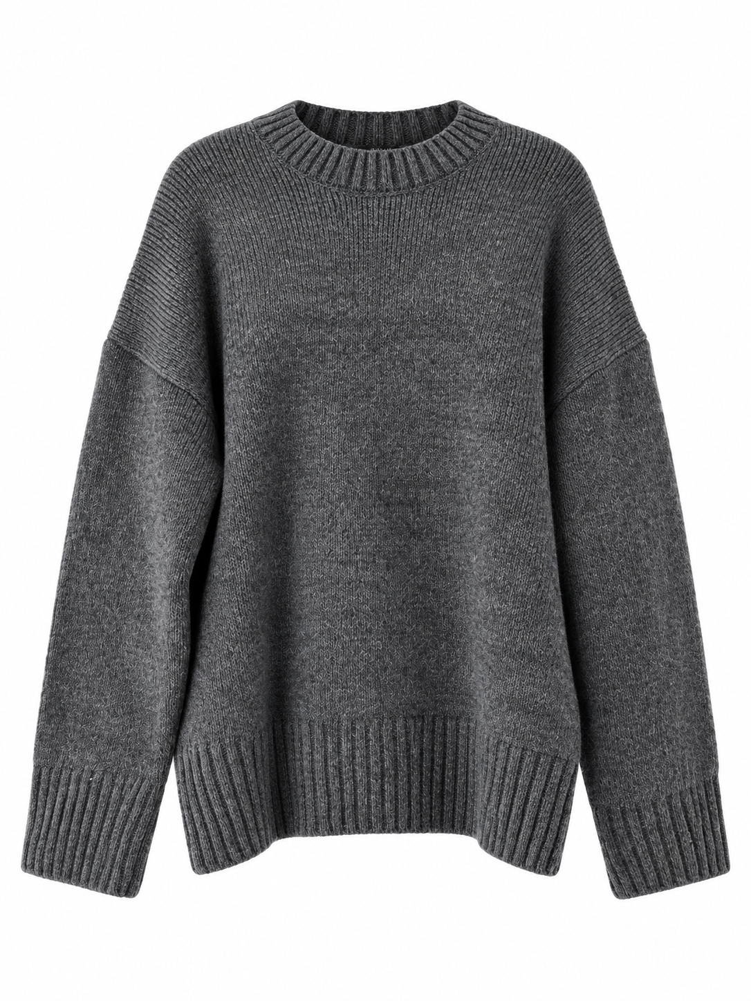 Bess Oversize Bisiklet Yaka Koyu Gri Basic Triko Kazak