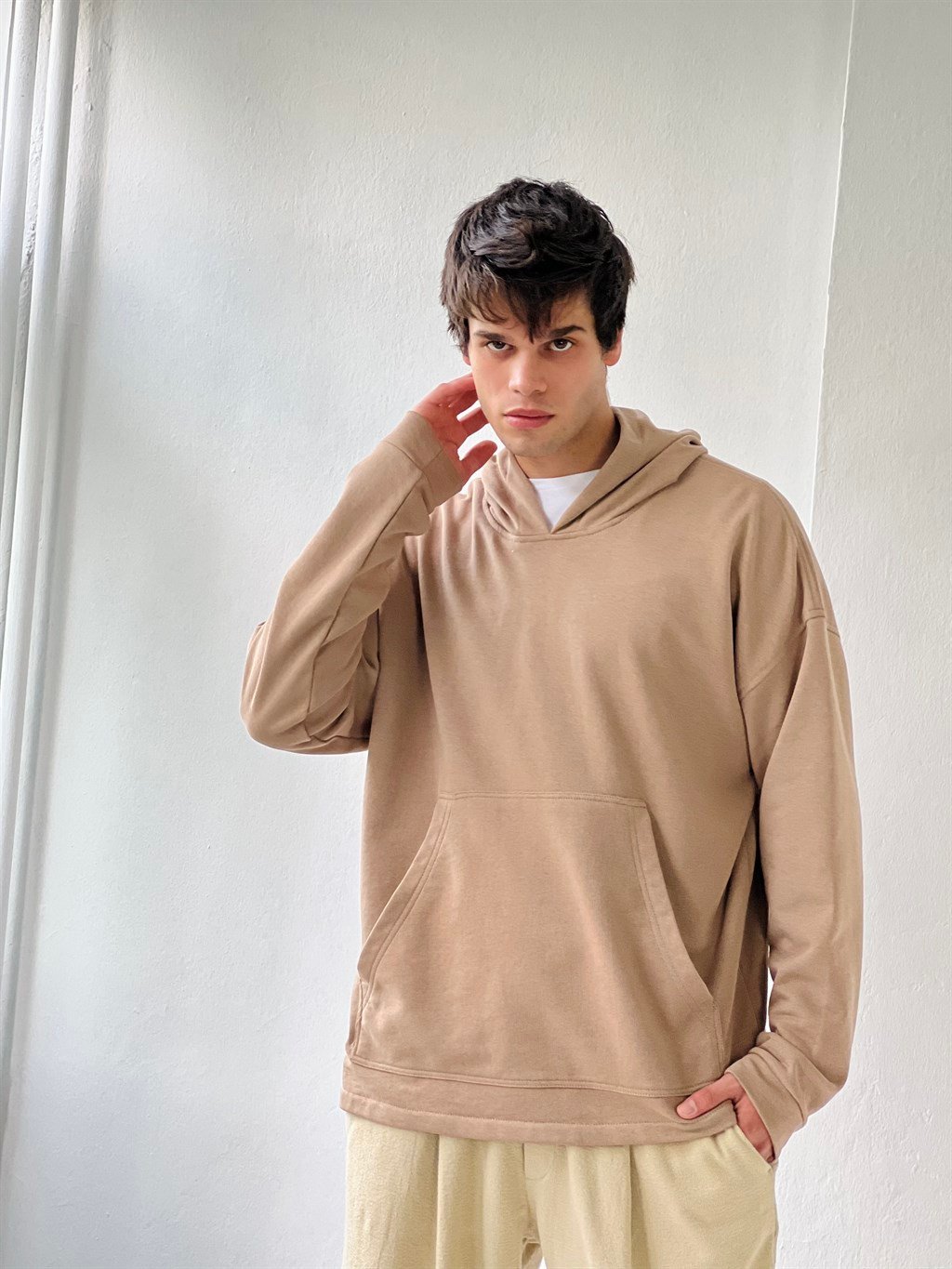 Retrobird Oversize Unisex Basic Hooded Brown Sweatshirt Retrobird