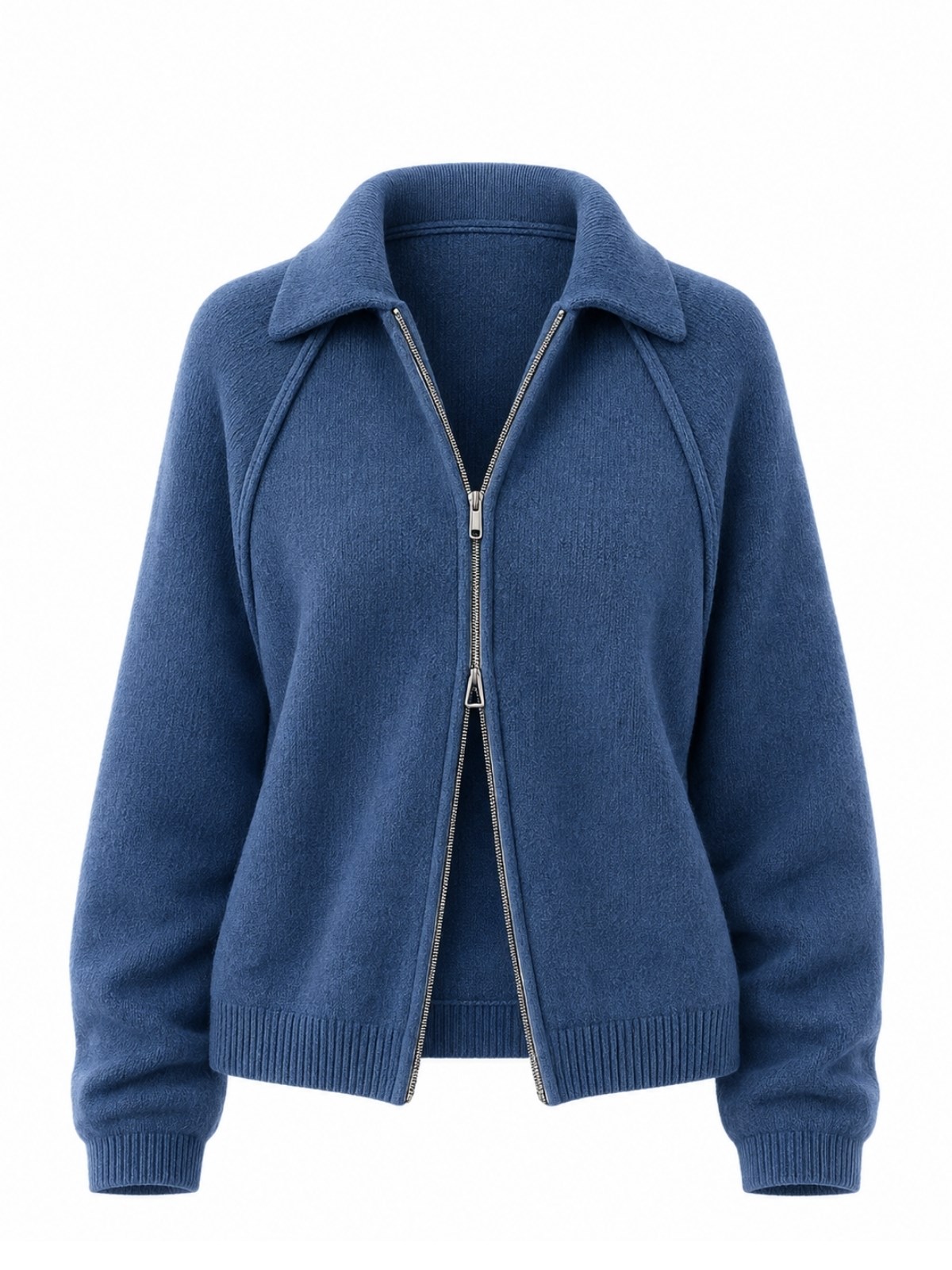 Rosalie Oversize Polo Yaka Çift Fermuarlı Lacivert Triko Hırka