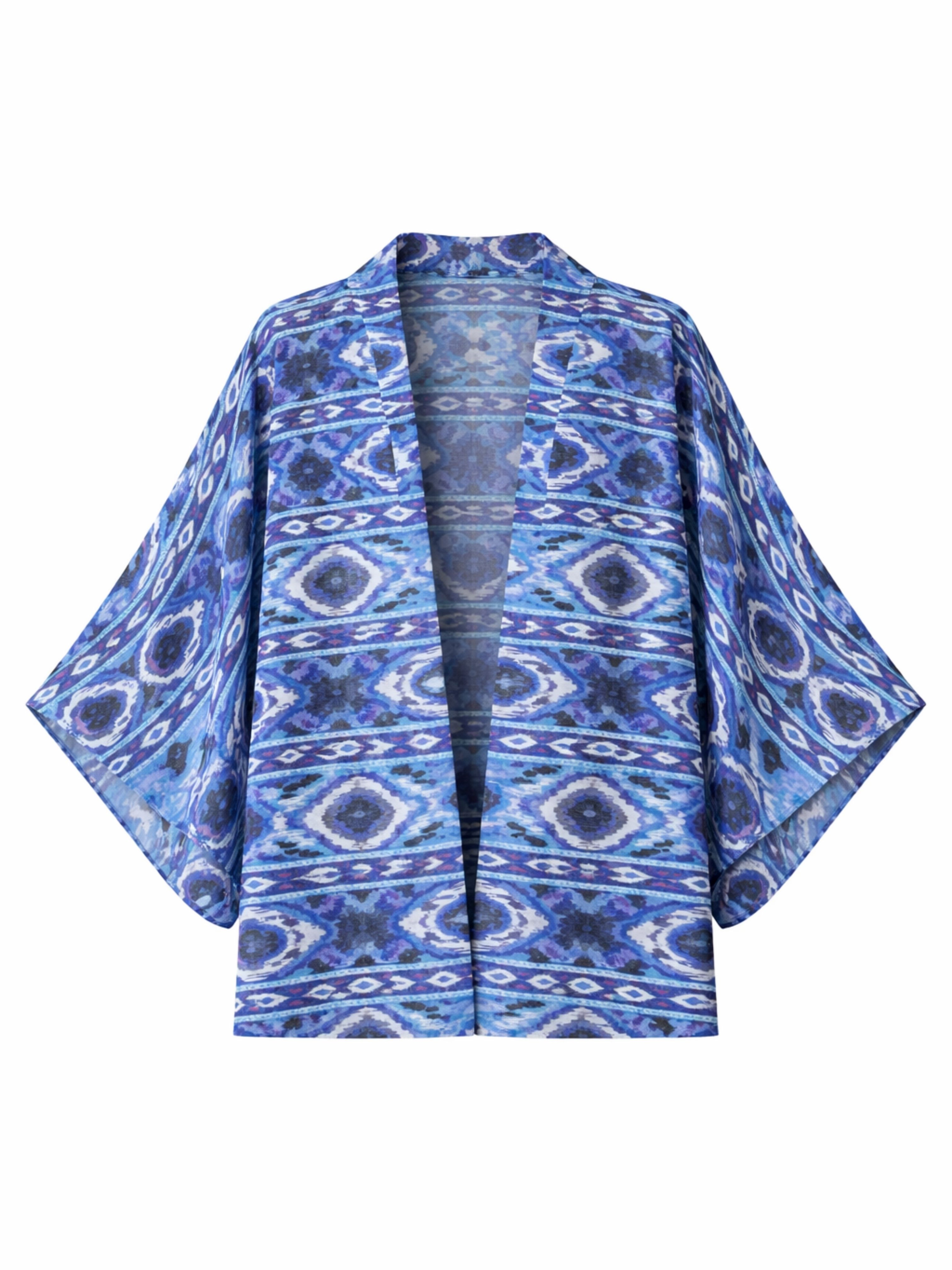 Retrobird Tasarım Boho Desen Mavi Mini Kimono