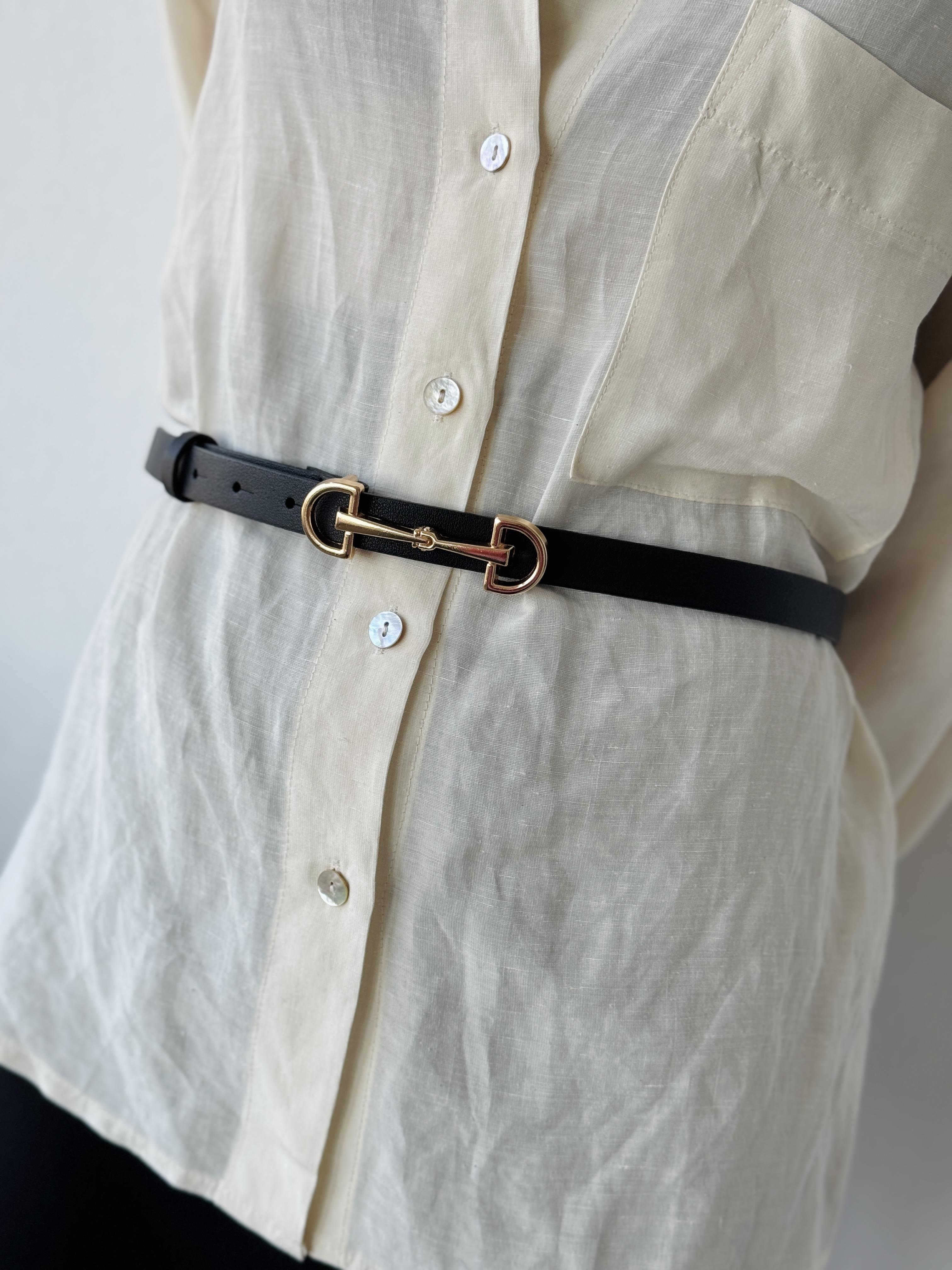 Women's Black Faux Buckled Trouser Belt, Jacket Belt, Dress Belt