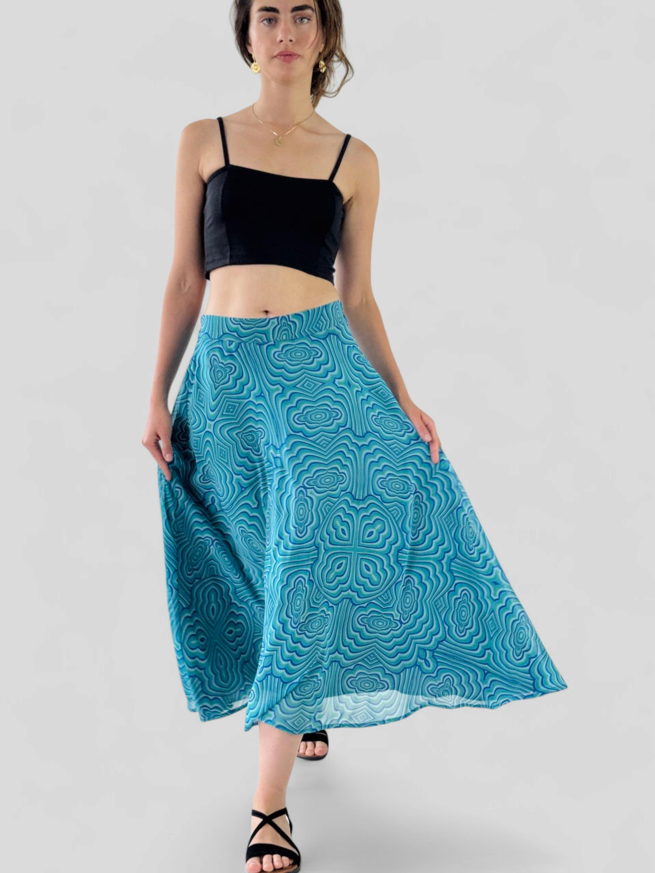 Valerie Chiffon Flared Lined Turquoise Women's Long Skirt Retrobird