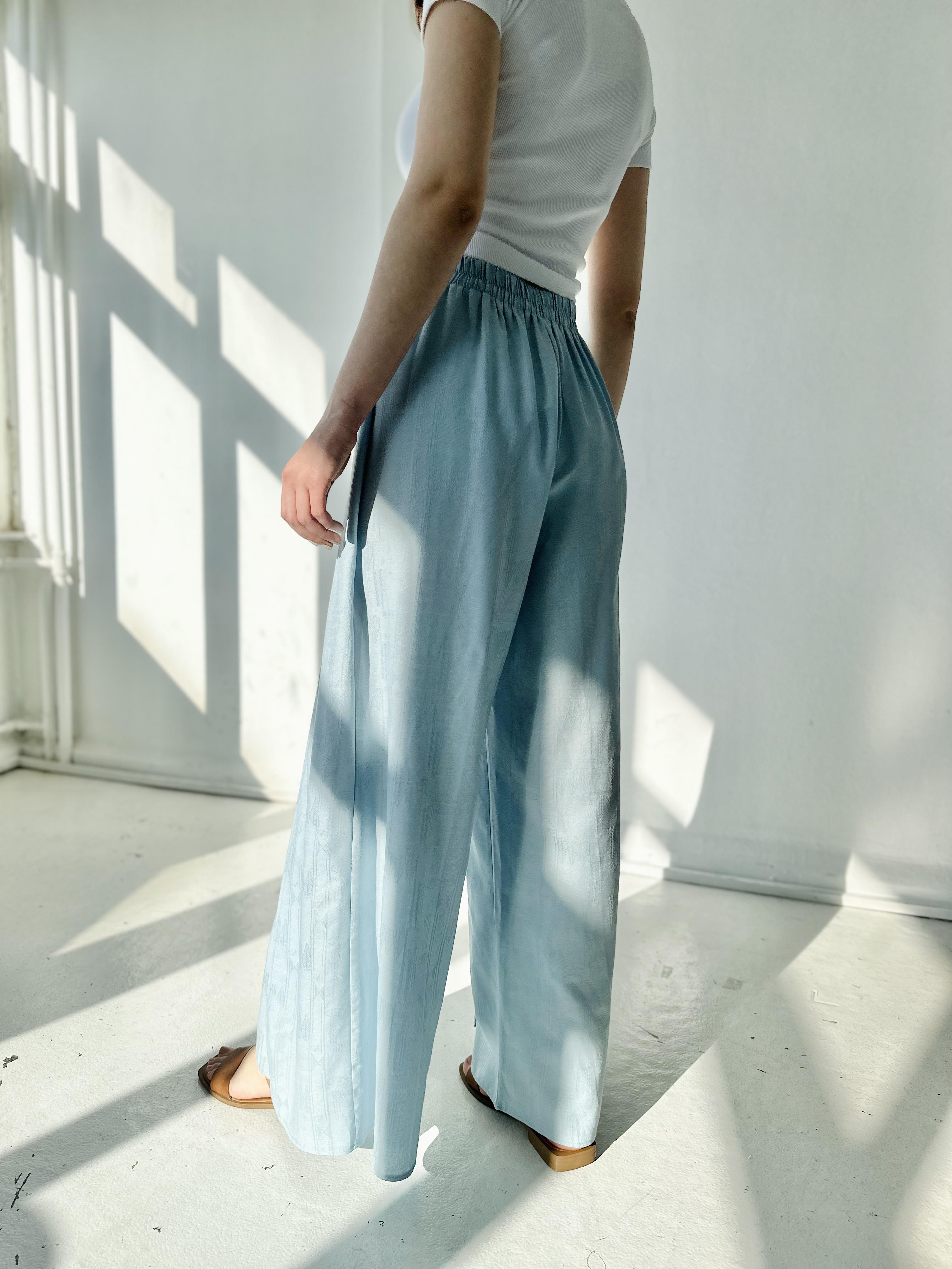 Retrobird Yırtmaç Detaylı Wide-Leg Açık Mavi Kadın Pantolon Etek | Retrobird