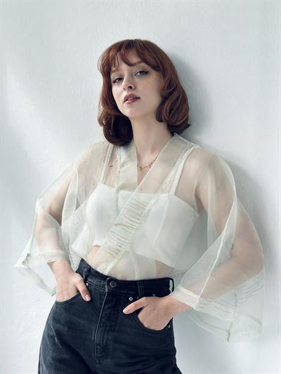 Retrobird Ash Blue Organza Design Women's Mini Kimono