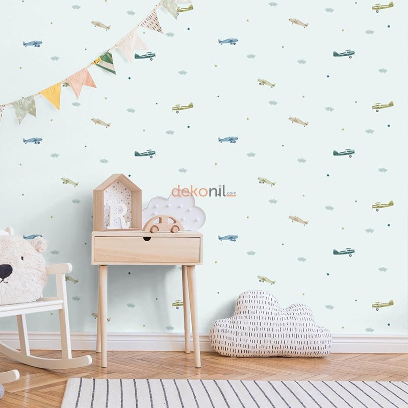 Adawall Ada Kids Uçaklı Çocuk Odası Duvar Kağıdı 8907-2