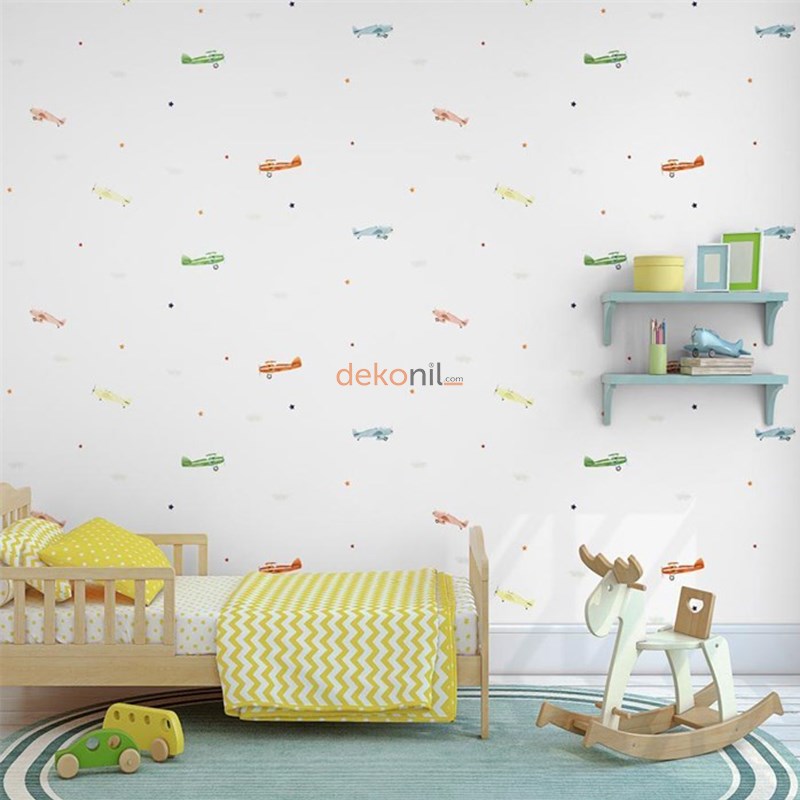 Adawall Ada Kids Uçaklı Çocuk Odası Duvar Kağıdı 8907-1