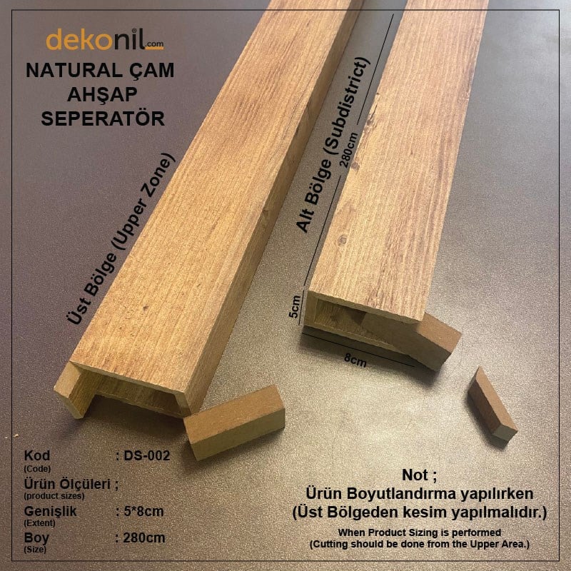 Natural Çam Seperatör Duvar Bölme Profili 5*8*280cm