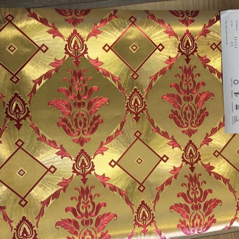 Altın Bordo Varaklı Damask Desenli Duvar Kağıdı