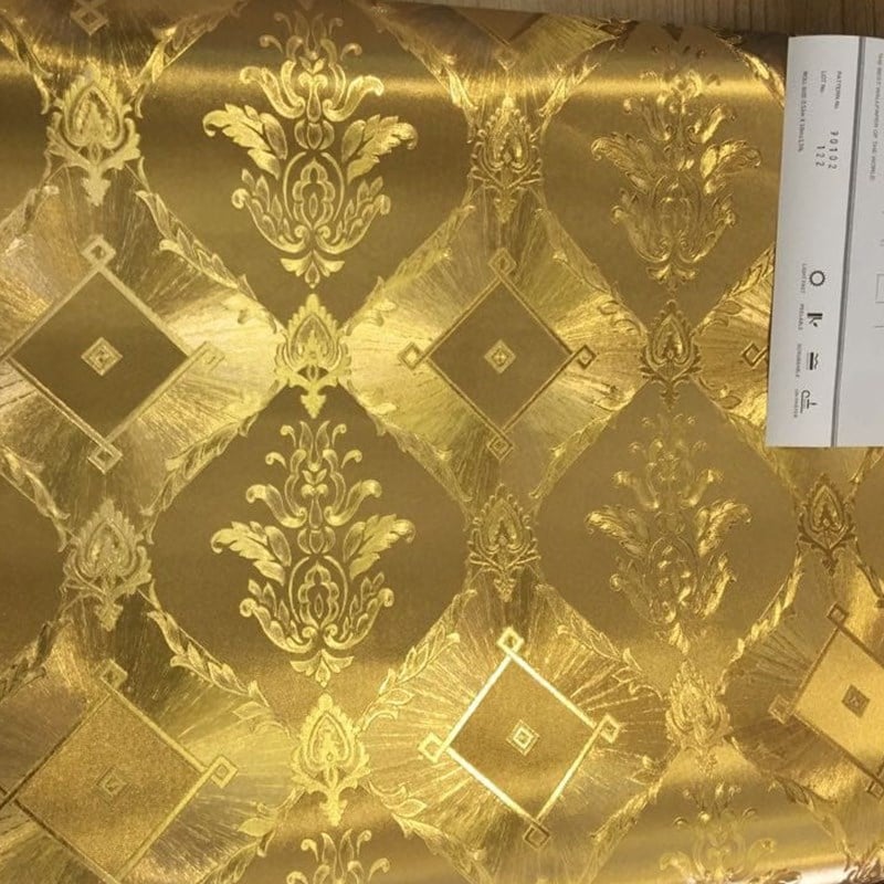 Altın Varaklı Damask Desenli Duvar Kağıdı