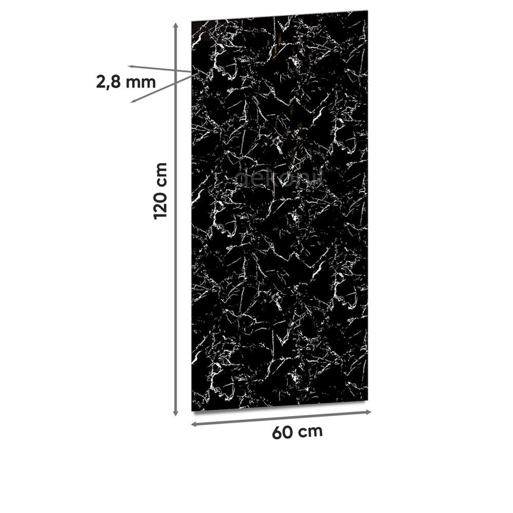 لوحة حائط من مادة البولي فينيل كلوريد بنمط رخامي أسود وأبيض، مقاس 60*120 سم