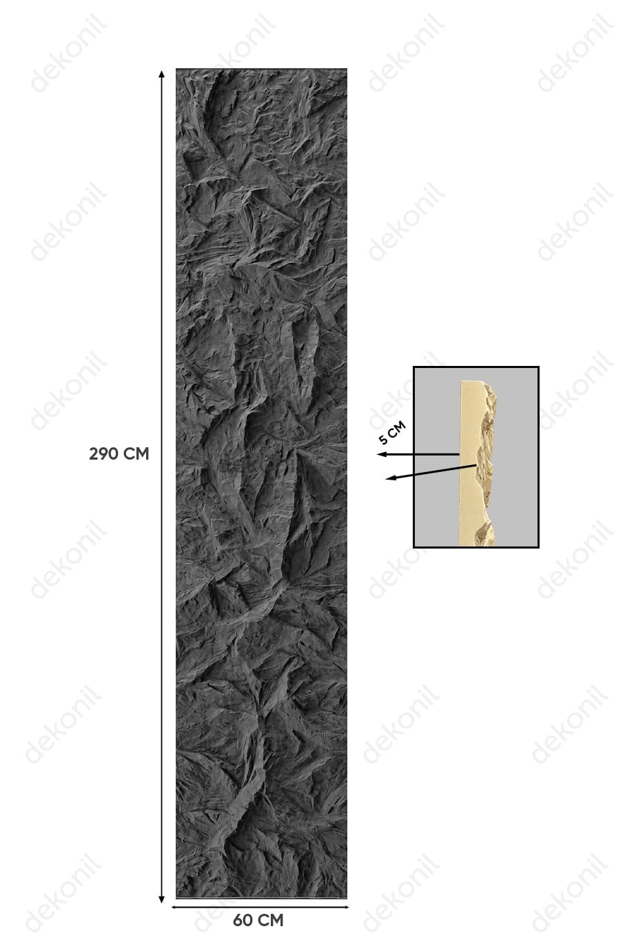 Doğaltaş Görünümlü 3D Poliüretan Kaya Duvar Paneli 60x290 cm