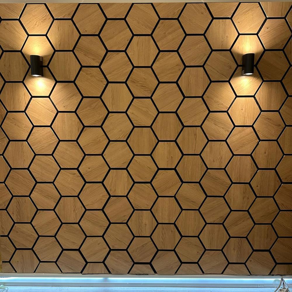 لوحة جدارية سداسية الشكل من خشب العسل الباروكي الصوتي