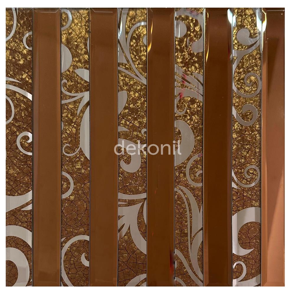 Kendinden Yapışkanlı Karo Ayna Çizgili Bronz Kahve 30*30 cm