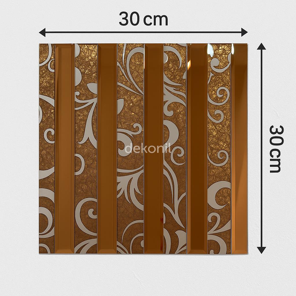 Kendinden Yapışkanlı Karo Ayna Çizgili Bronz Kahve 30*30 cm
