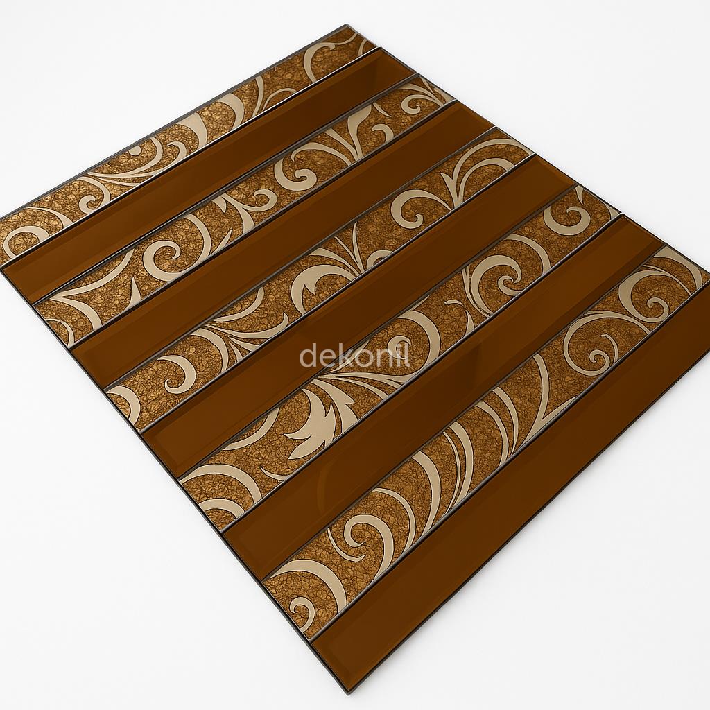Kendinden Yapışkanlı Karo Ayna Çizgili Bronz Kahve 30*30 cm