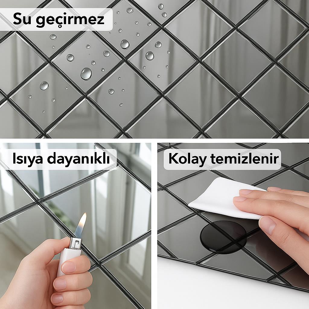 Kendinden Yapışkanlı Karo Ayna Çizgili Bronz Kahve 30*30 cm