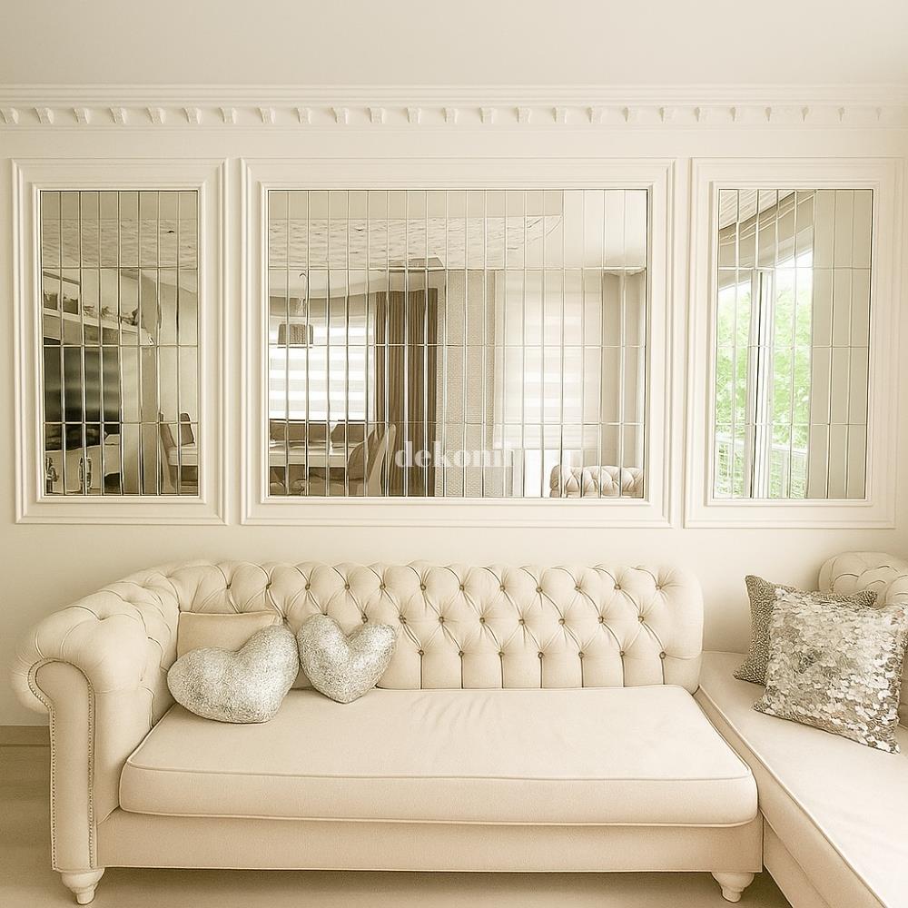 Kendinden Yapışkanlı Karo Ayna Çubuk Silver 30*30 cm (2 m² )