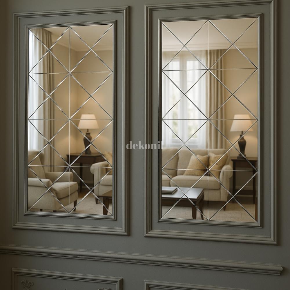 Kendinden Yapışkanlı Karo Ayna Yarım Baklava Silver 30*30 cm (2 m² )