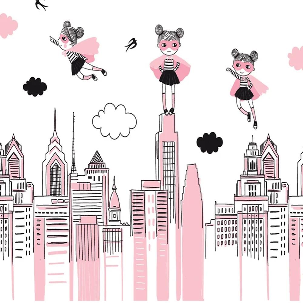 ورق جدران مطبوع مخصص لغرفة البنات مصنوع من المنسوجات