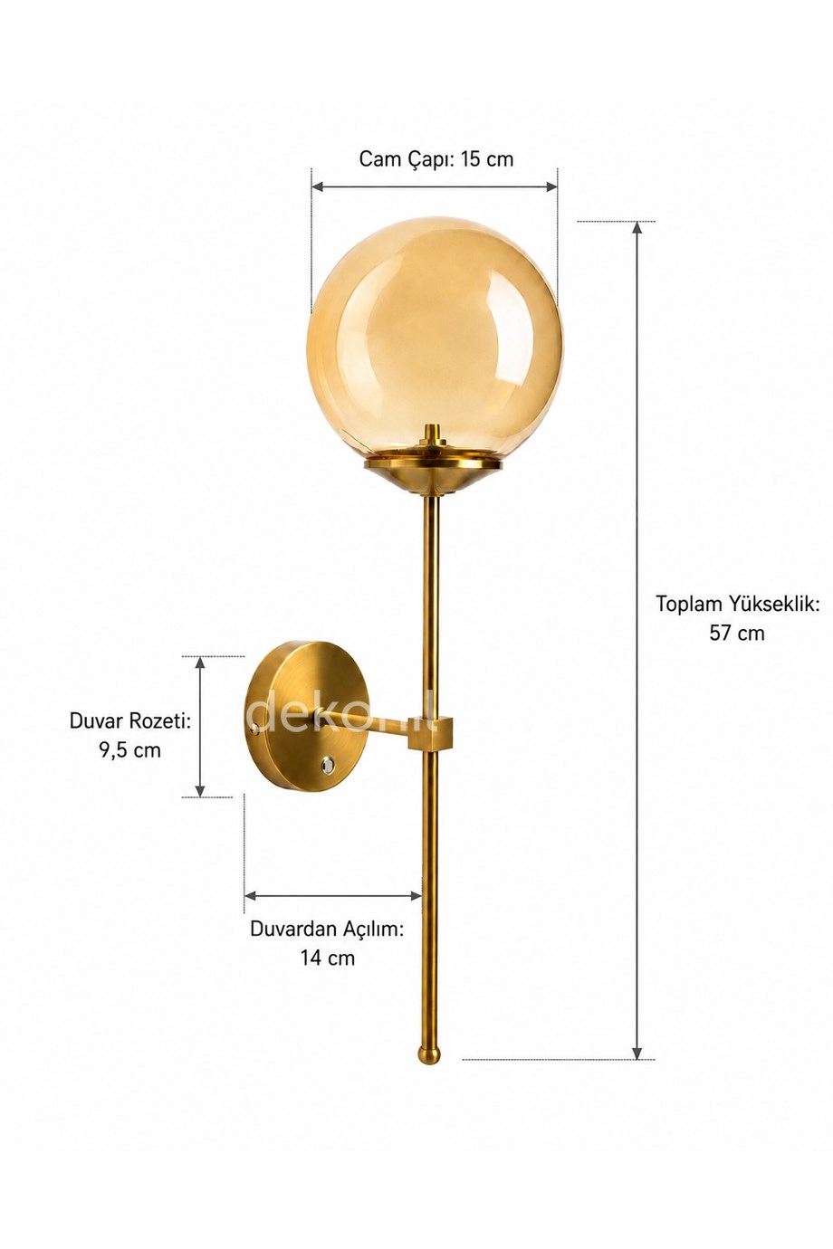 Luna Balon Şarjlı Duvar Apliği – Eskitme Gold