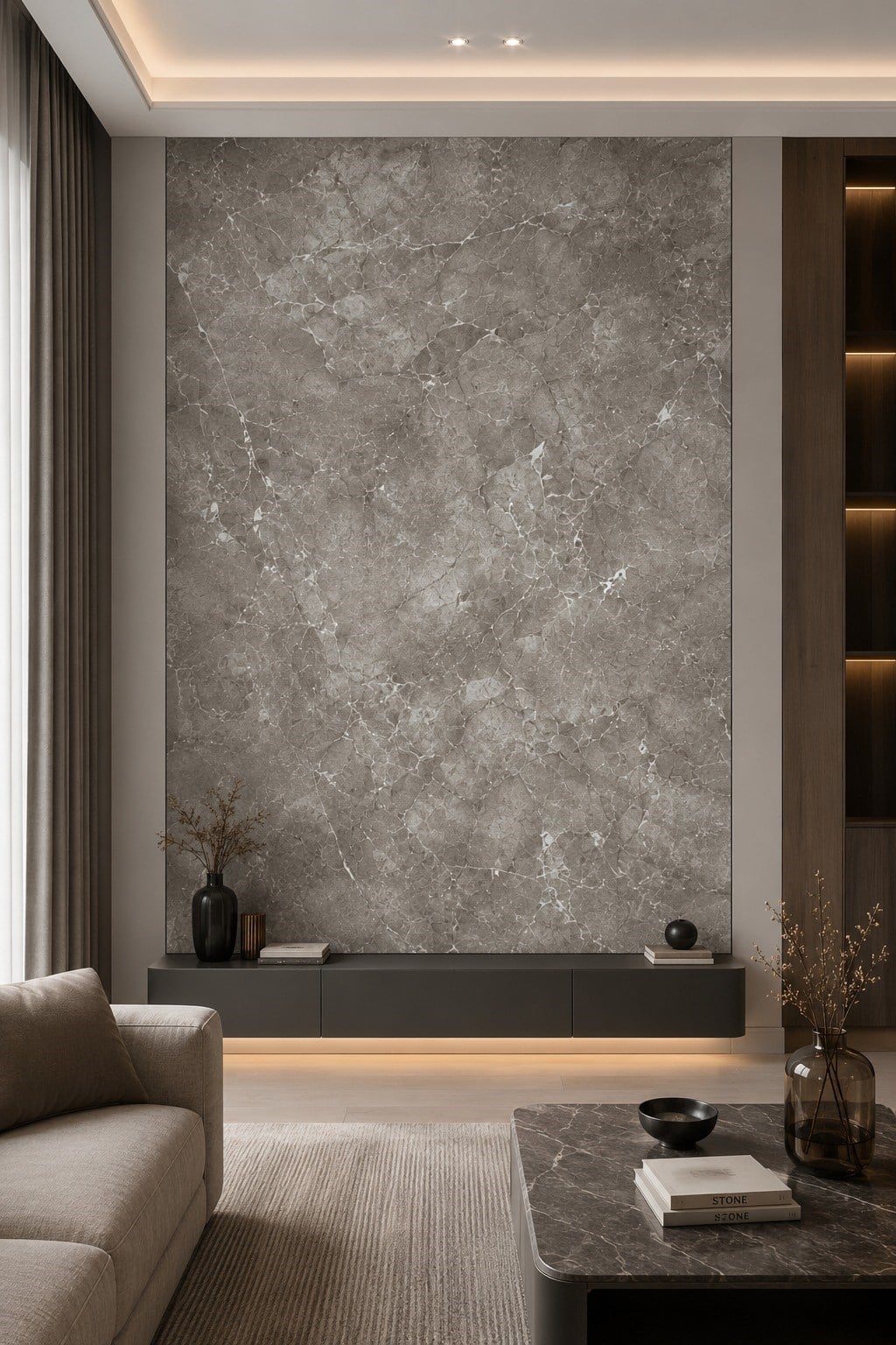 Mermer Desenli Bambu Duvar Paneli 122*244 cm