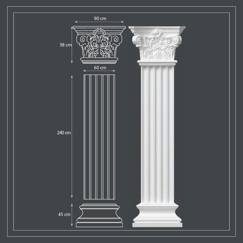Polyurethane Plaster Paintable Column Set 60cm