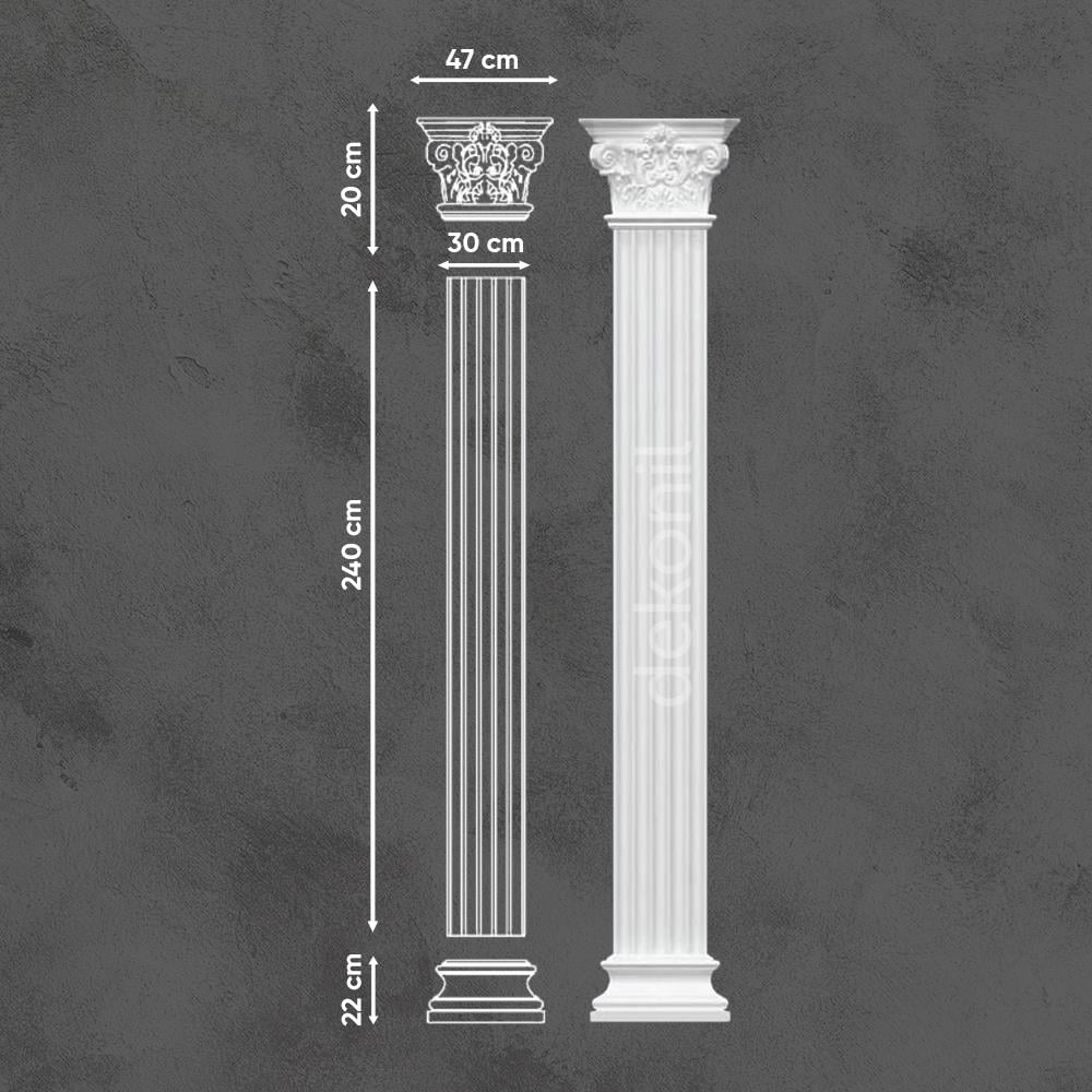 Polyurethane Plaster Paintable Column Set 30cm