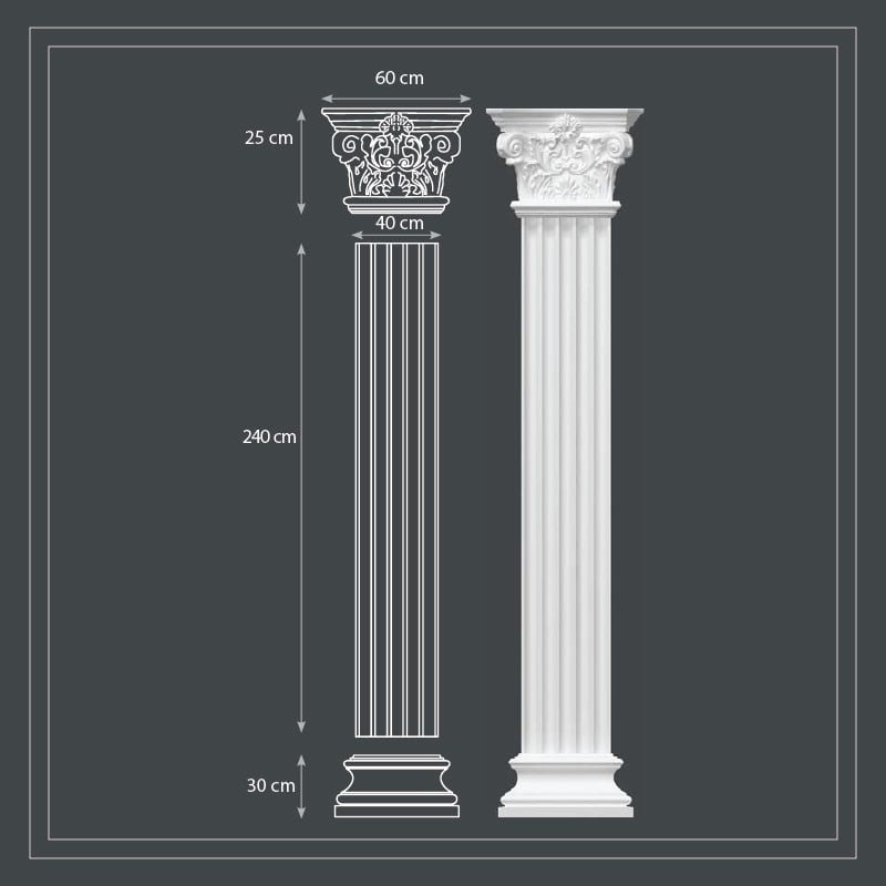 Polyurethane Plaster Paintable Column Set 40cm
