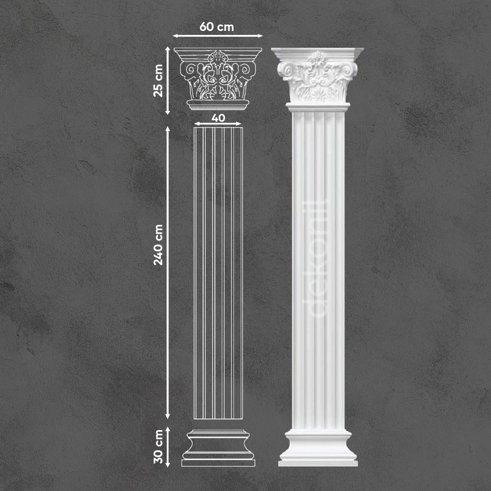 Polyurethane Plaster Paintable Column Set 40cm