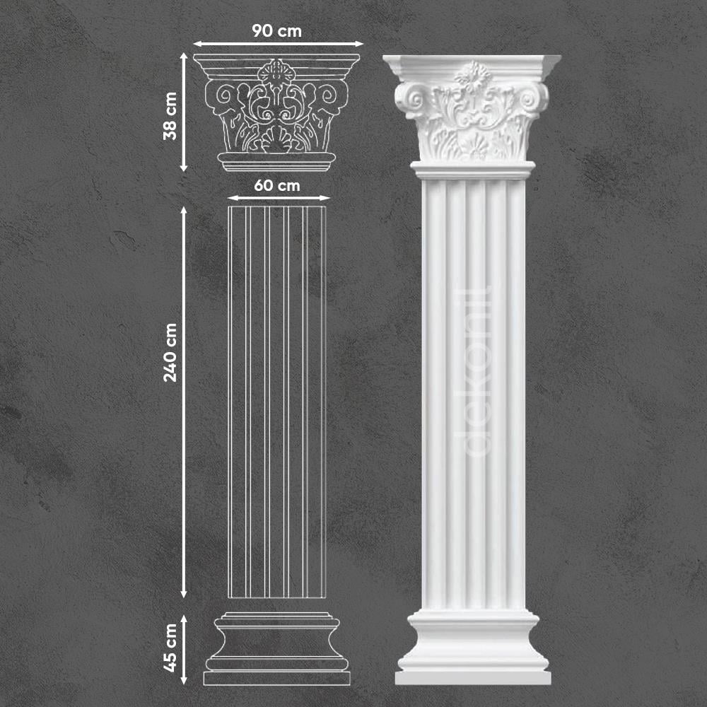 Polyurethane Plaster Paintable Column Set 60cm