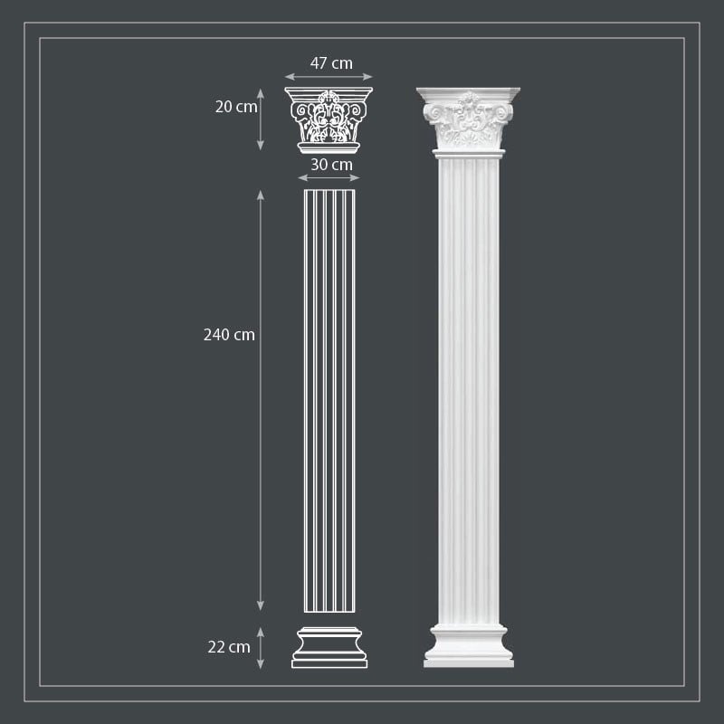 Polyurethane Plaster Paintable Column Set 30cm