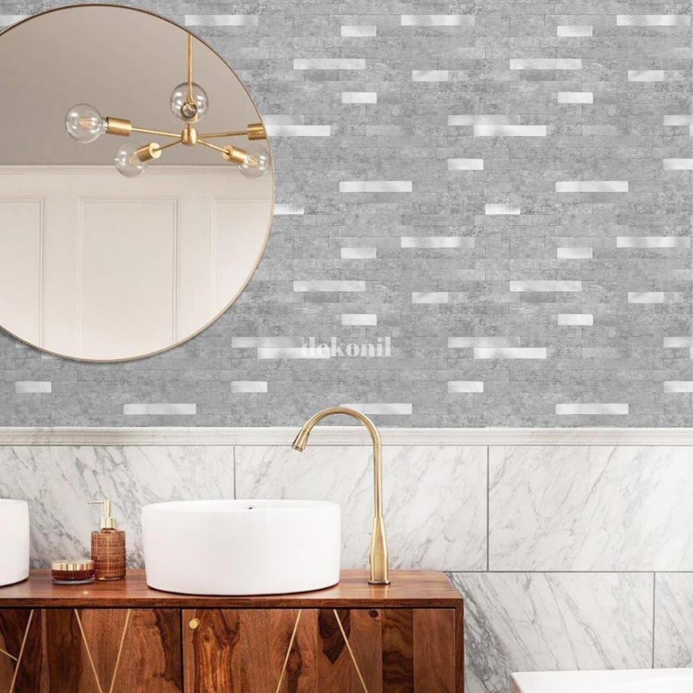 PrimeLock Kendinden Yapışkanlı Mozaik Karo Taş - Gümüş 27*27 cm (10 Adet)