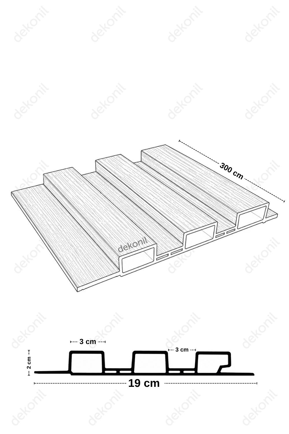 PVC Akçaağaç Triple Dış Cephe Lambri Kaplaması 19 cm