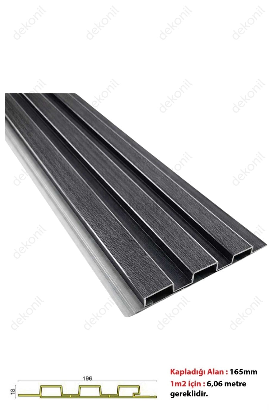 PVC Antrasit Triple Dış Cephe Lambri Kaplaması 19 cm