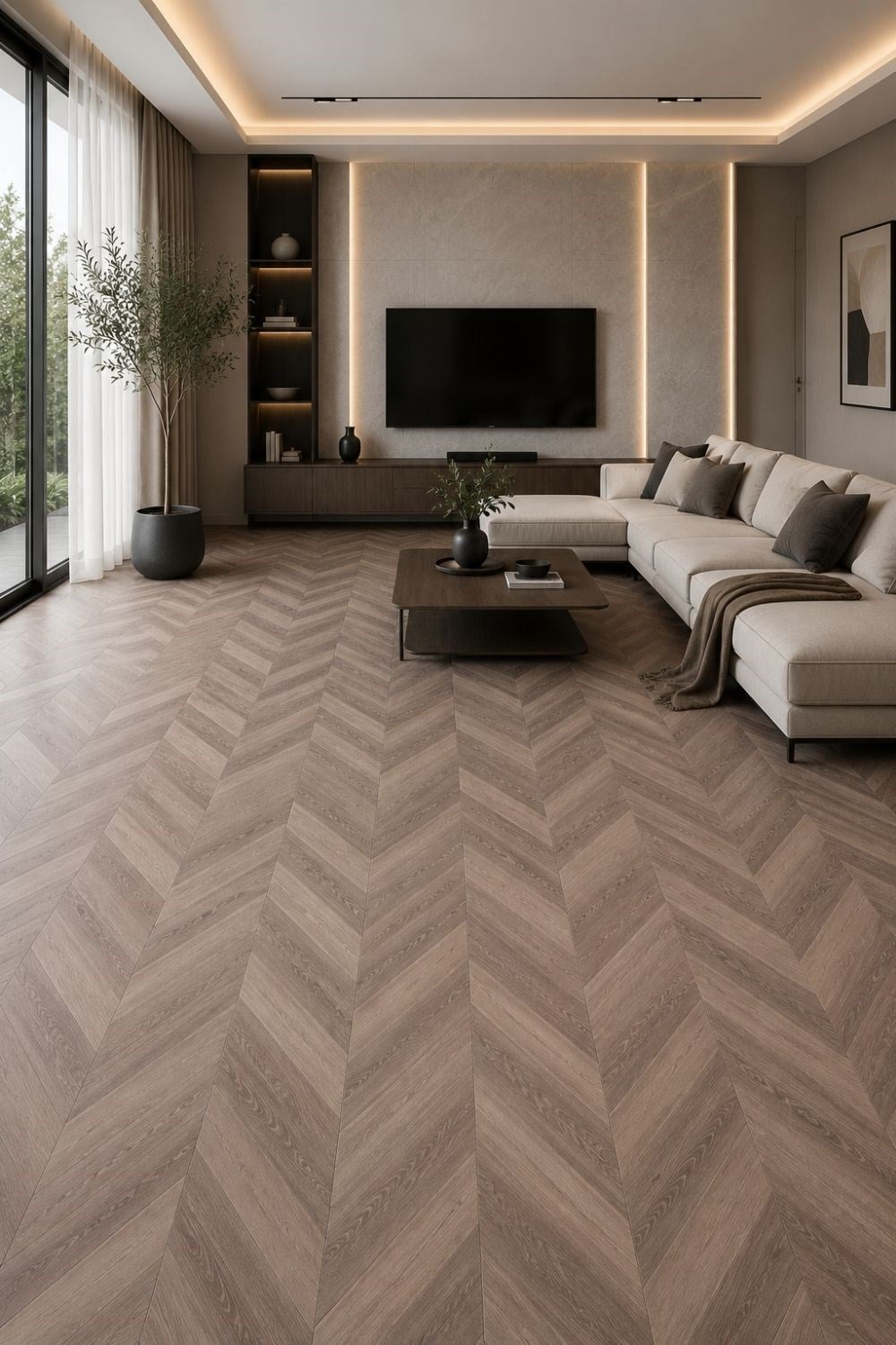 SPC Koyu Ahşap Balık Sırtı Zemin Parke – 30,5*120 cm 5mm 1 m²